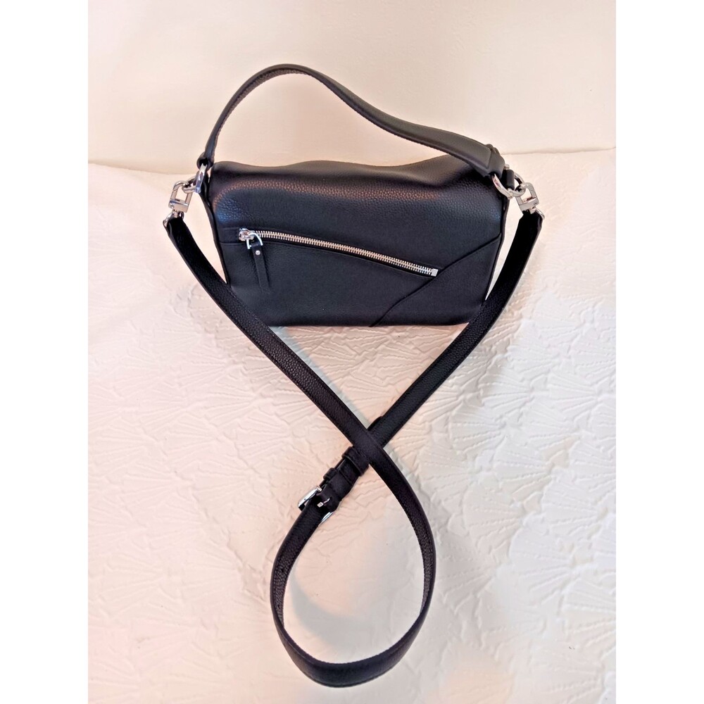 Quince Black Pebbled Leather Convertible Crossbody Shoulder Bag Silver Hardware